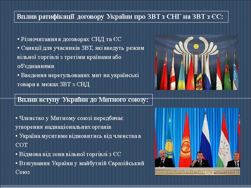 Вплив ратифікації договору України про ЗВТ з СНГ на ЗВТ з ЄС:  Різночитання